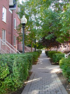 A narrow exclusively pedestrian street that evokes a welcoming feeling 