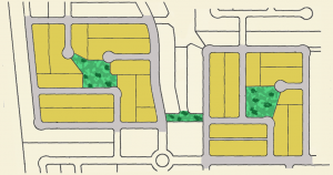 A segment of a subdvision plan shows the pedestrian connectors